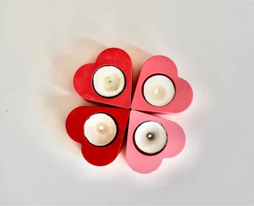 Pink Heart Shape Concrete T-Light Candle Holder, for Home Decoration, Packaging Type : Box