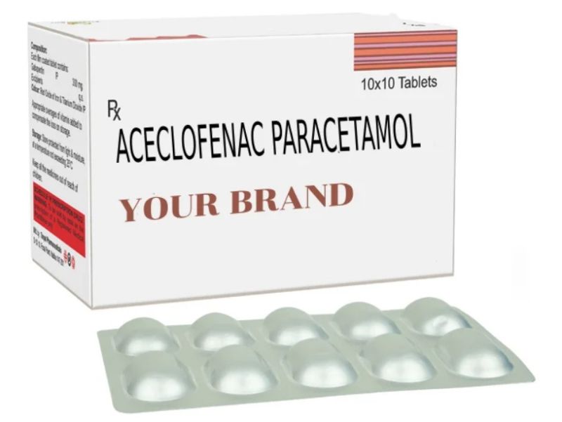 White Aceclofenac Paracetamol Tablets, For Clinical, Hospital, Packaging Size : 10-20tablets