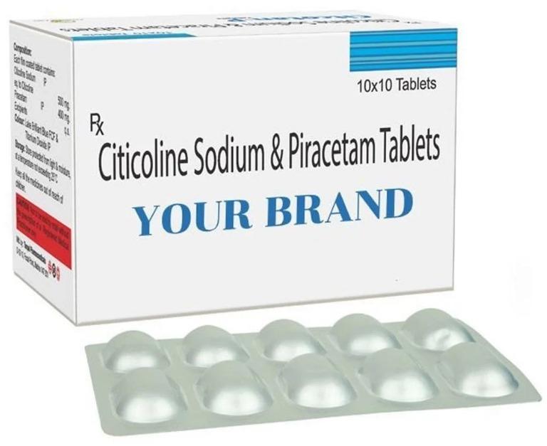 White Citicoline Sodium & Piracetam Tablets, For Hospital, Clinic, Purity : 99.9%