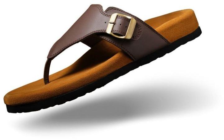 Leather Mens Slippers, Color : Brown