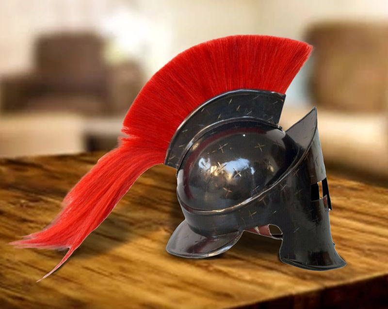 Black Spartan Helmet With Red Plume