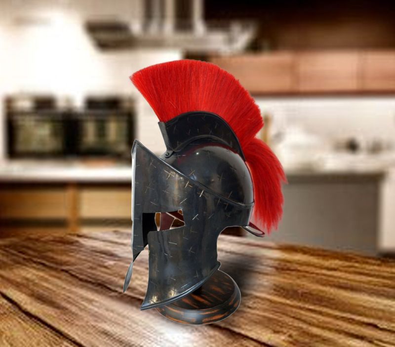 Black Spartan Helmet With Red Plume