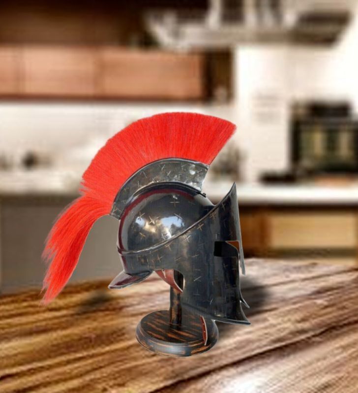 Black Spartan Helmet With Red Plume