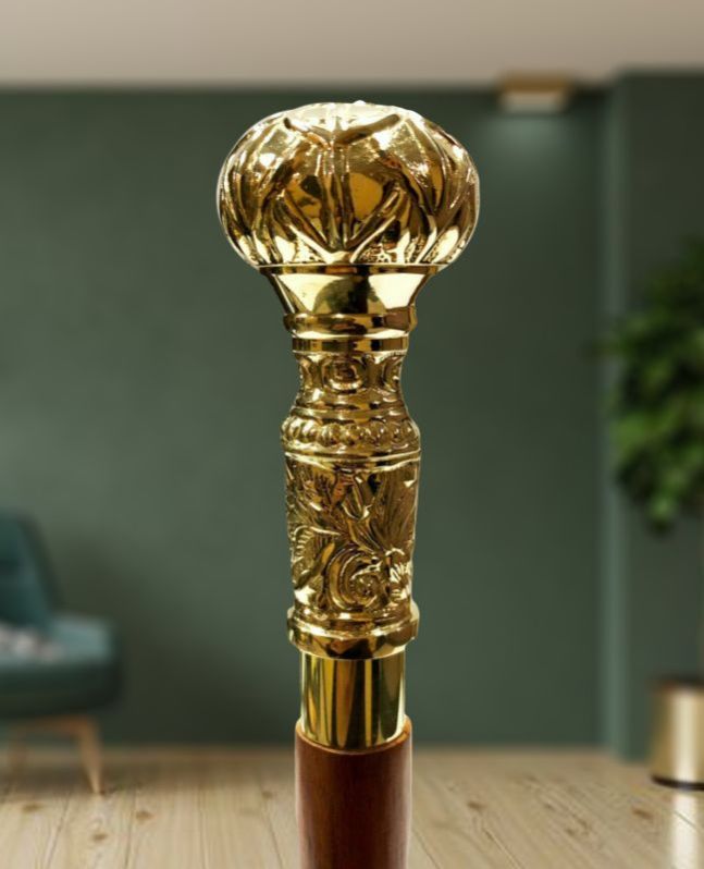 Vintage Crocodile Brass Handle Wooden Walking Stick