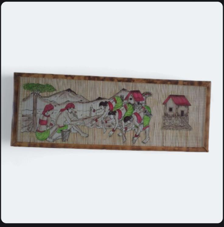 Embroidered Unpolished 210Gms village wall painting frame, for Wedding Gallery, Home Purpose, Shop Display