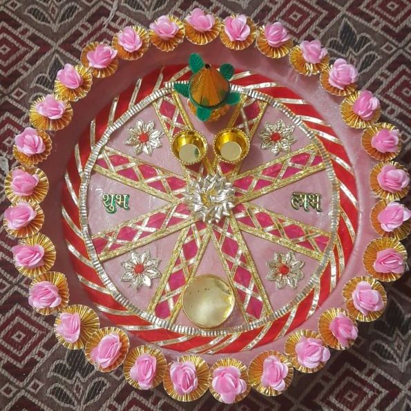 Multi Color Round Polished Handmade Pooja Thali, Size : Standard