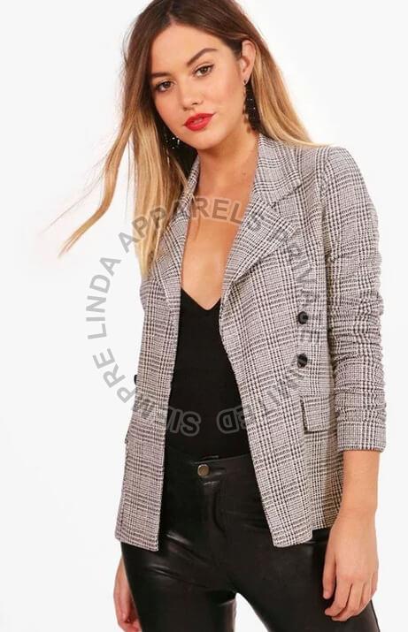 Grey Checked Cotton Ladies Fancy Blazer, Sleeve Type : Full Sleeves