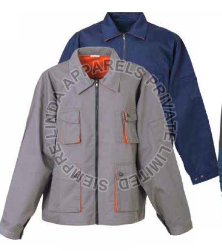 Grey Full Sleeves Regular Fit Collar Neck Plain Mens Twill Workwear Jacket
