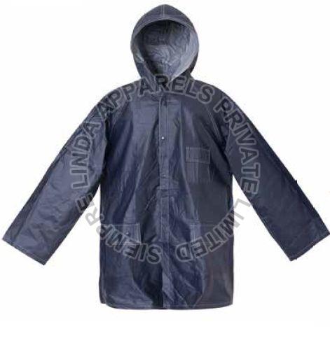 Full Sleeves Plain PVC Navy Blue Rain Jacket, Opening Style : Zipper