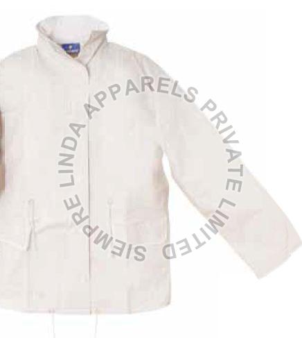 Zipper Full Sleeves White PVC Corduroy Collar Rain Jacket, Gender : Unisex