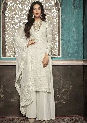 Ladies Cotton Party Wear Palazzo Suit With Dupatta
