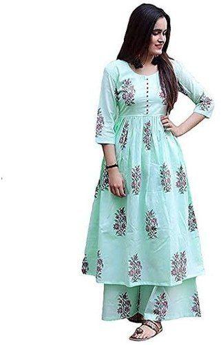 Light Green Short Sleeve Cotton Ladies Printed Palazzo Suit, Feature : Impeccable Finish, Easily Washable