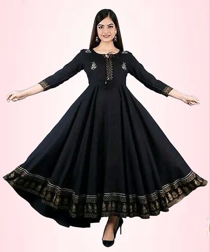 Plain Black Rayon Anarkali Suit