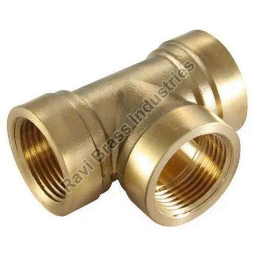 Golden Polished NPT Brass Female Tee, for Pipe Fittings, Packaging Type : Paper Box