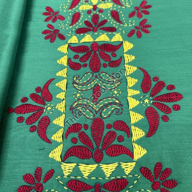 Green Embroidered Cotton Kurti Fabric, Technics : Machine Made