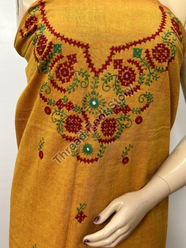 Yellow Embroidered Cotton Kurti Fabric, Technics : Machine Made