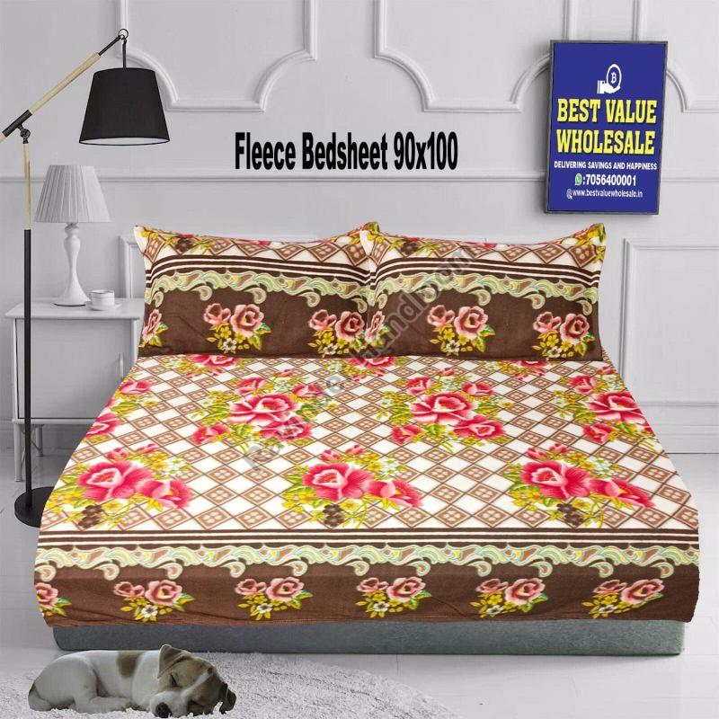 Multicolor Printed Fleece Double Bed Sheets, for Home, Hotel, Size : 90x100 Inch