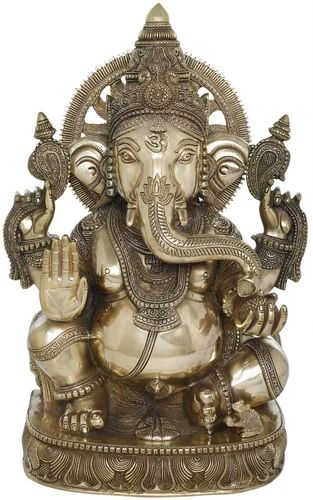 Golden 35 Kg Brass Ganesha Statue, for Interior Decor, Packaging Type : Wooden Box
