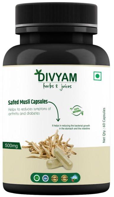 Divyam Safed Musli Capsule, Packaging Type : Plastic Bottle