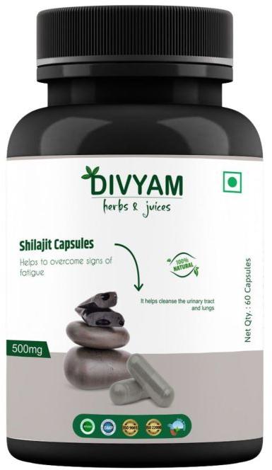 Divyam Shilajit Capsule, Packaging Type : Plastic Bottle