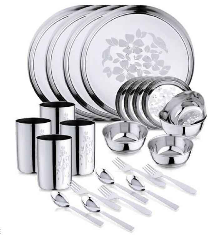 Silver 24 Pieces Stainless Steel Dinner Set, for Serving Food