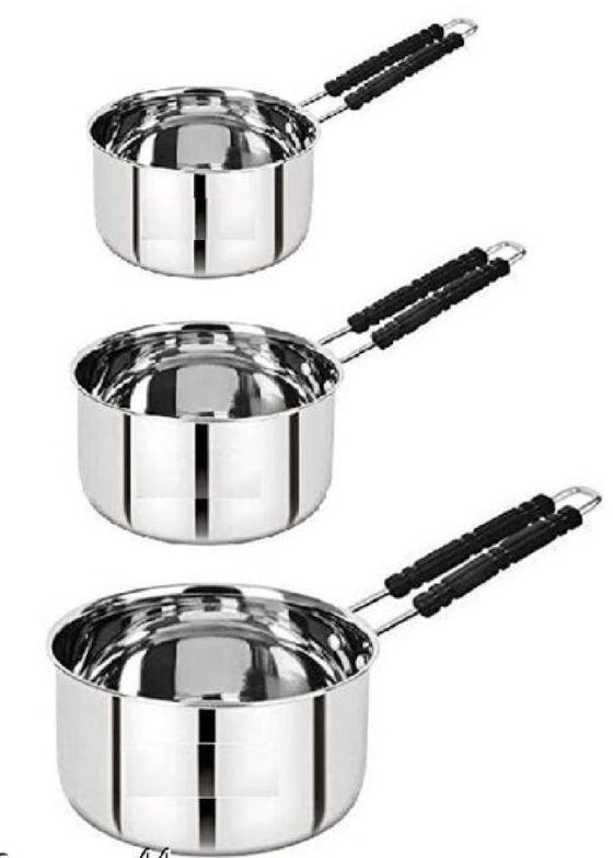 Silver Stainless Steel Flat Bottom Saucepan, Feature : Fine Finished, Strong Structure