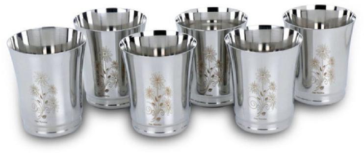 Silver Stainless Steel Laser Printed Water Glass, Packaging Type : Box