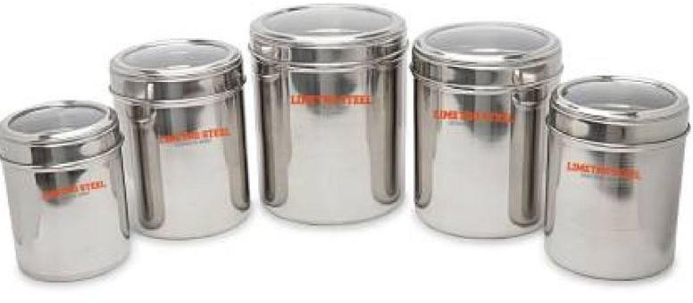 Silver Stainless Steel See Through Storage Container, For Keeping Food Item, Shape : Round