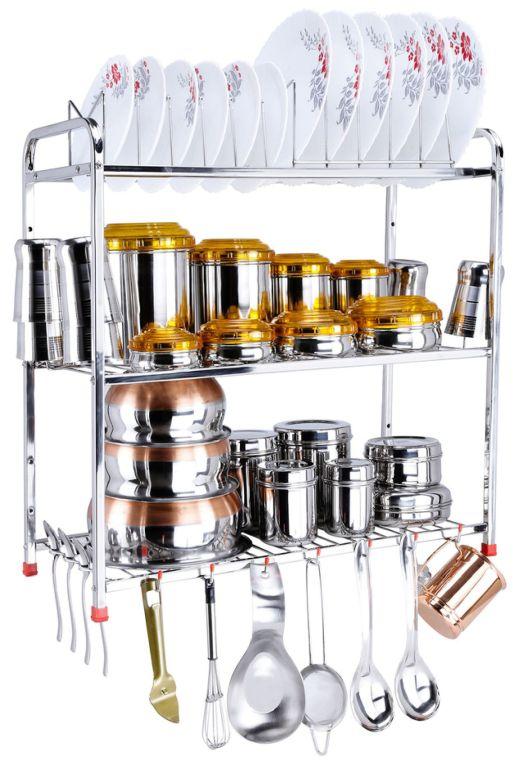 Silver Stainless Steel Wall Mounted Kitchen Rack
