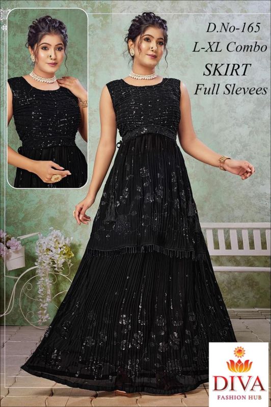 A 62 Black Georgette Gown, Size : S To XL