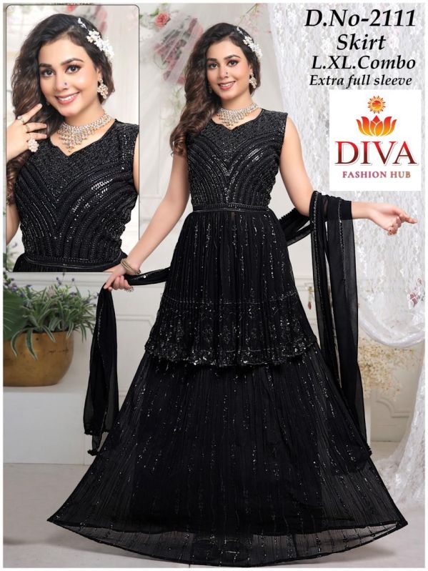 A 63 Black Georgette Gown, Size : S To XL