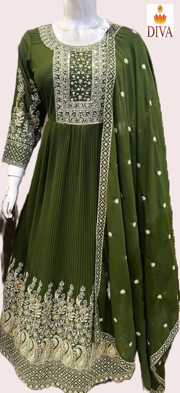 Diva Embroidered Georgette Gown, Occasion : Party Wear