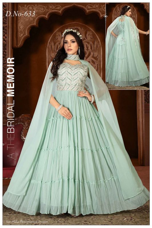 Green Georgette Gown, Size : Standard