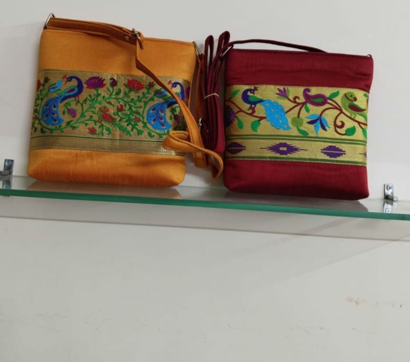 Dalan Maharashtrache Multicolor Paithani Sling Bag, for Shower Tube, Feature : Classy Design, Attractive Looks
