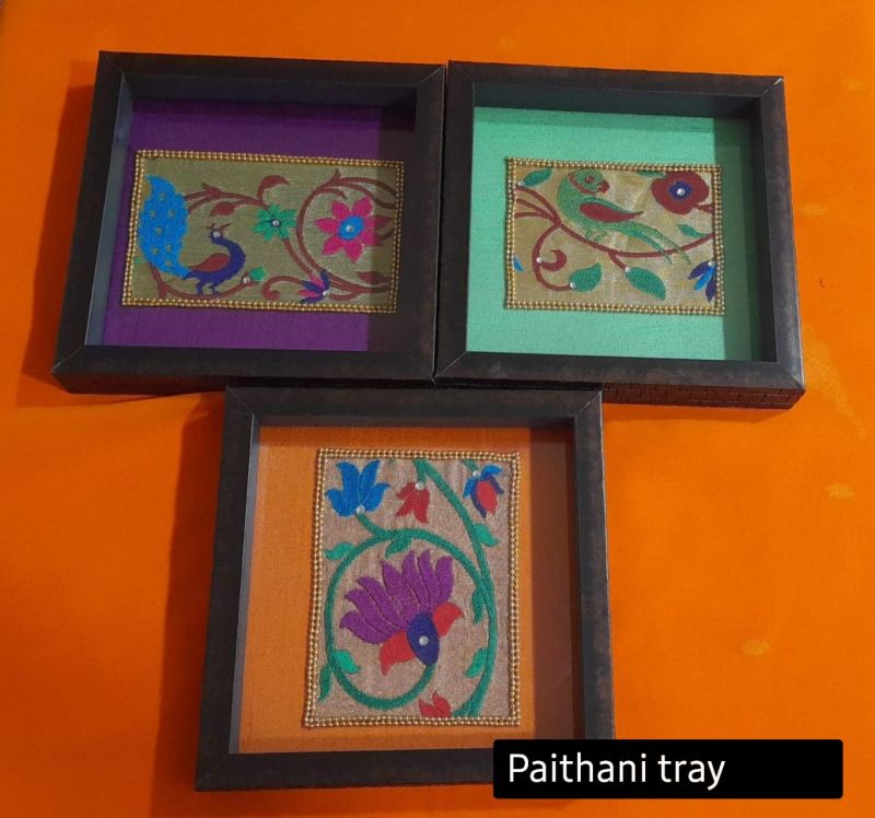Wooden Paithani Square Tray Set, for Household, Feature : Attractive Look