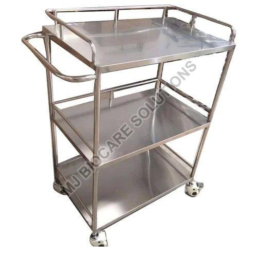 Sliver Polished Stainless Steel Hospital Surgical Instrument Trolley