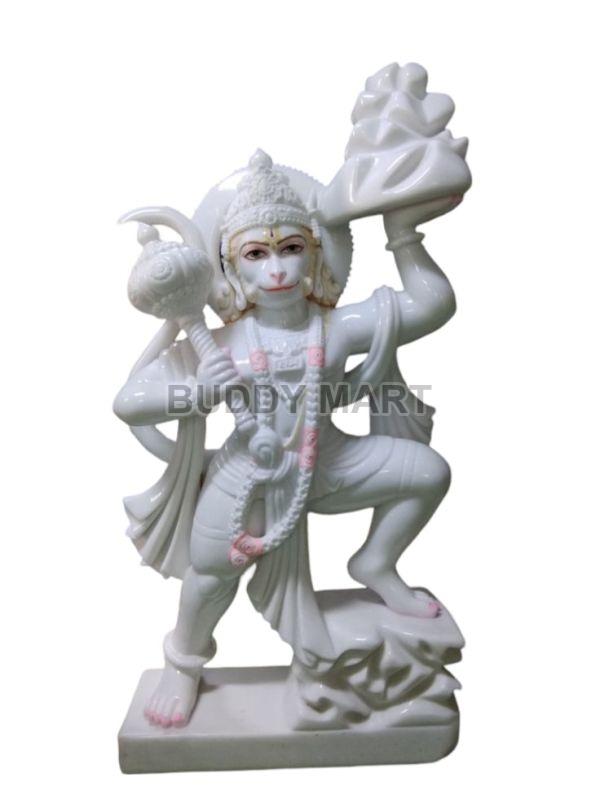 White Plain Marble Bajrangbali Statue, For Temple, Interior Decor, Packaging Type : Thermocol Box