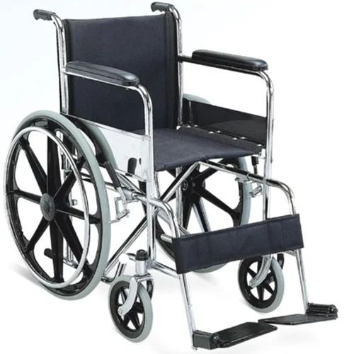 Black Manual Wheelchair, for Handicaped Use, Hospital Use, Frame Material : Stainless Steel