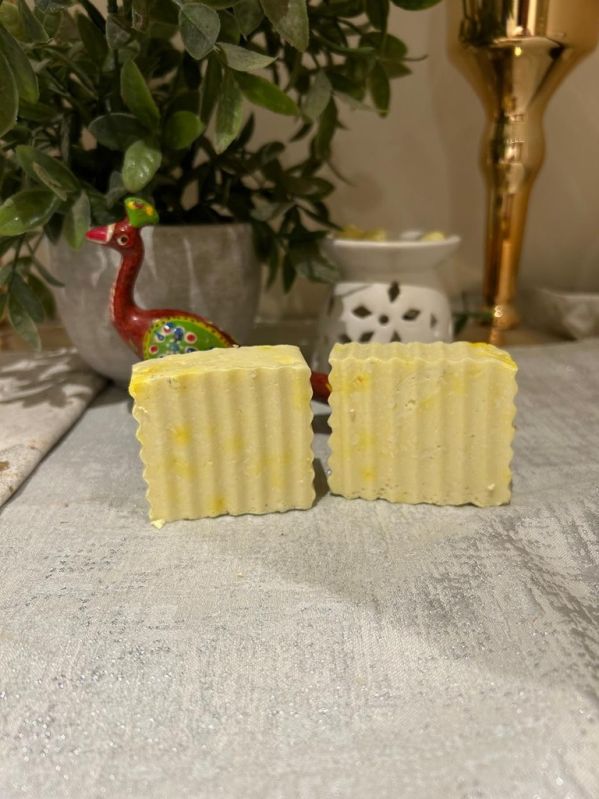 Solid Rectangular Kesar Saffron Handmade Bath Soap, for Personal, Color : Yellow