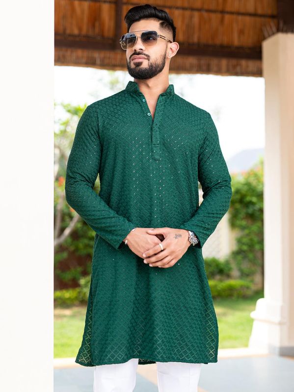 Polyester Printed Mens Kurta, Feature : Impeccable Finish, Embroidered, Comfortable, Anti-Wrinkle