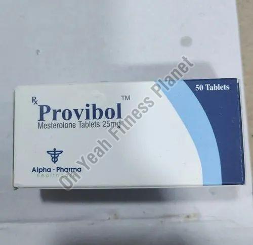Alpha Pharma Provibol Mesterolone 25mg Tablet, for Hospital, Packaging Type : Box
