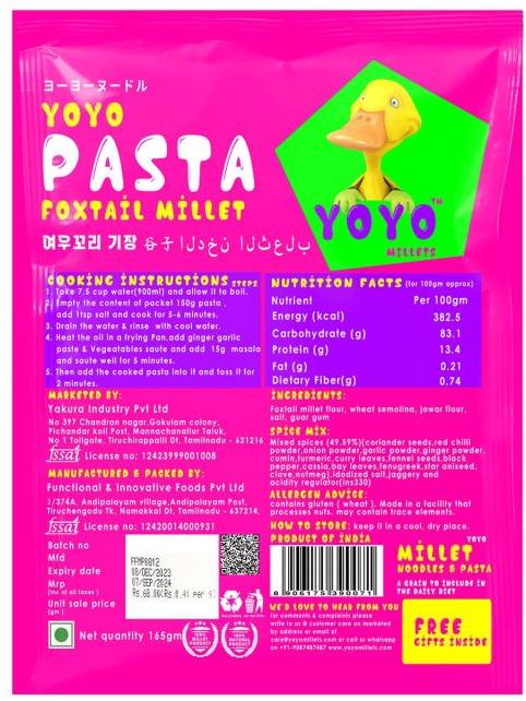 Yoyo Foxtail Millet Pasta 165gm