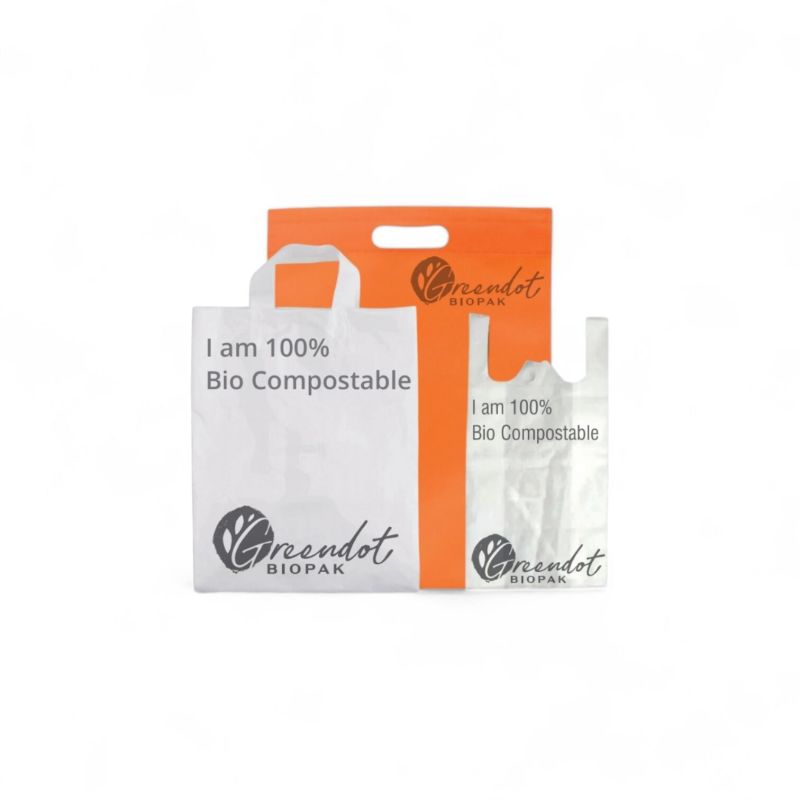 Printed Compostable Biodegradable Shopping Bag, Handle Type : Adhesive tape