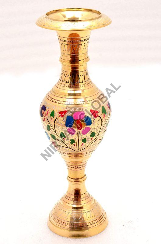 Golden Cylinder Printed Polished Brass Flower Vase, for Decoration, Size : Standard