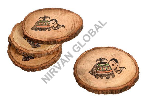 Tribal Art Round Wooden Coaster, for Decoration Use, Hotel Use, Restaurant Use, Tableware, Size : 4x4