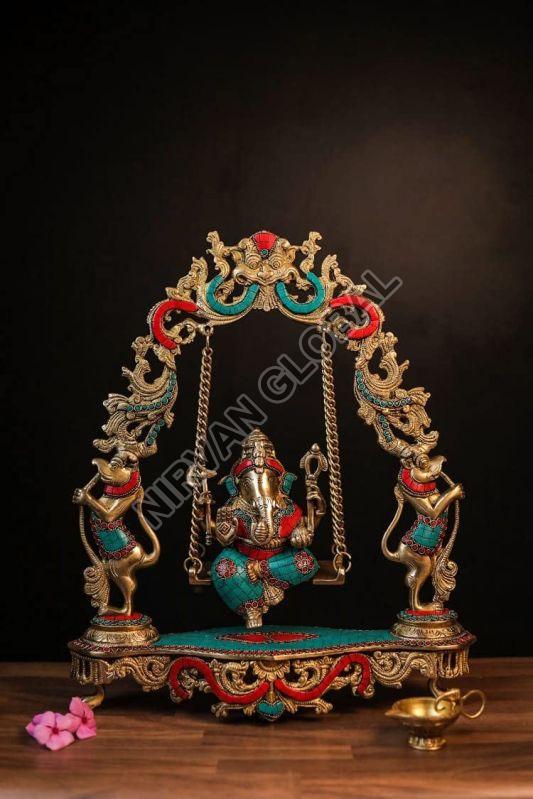 Golden Printed Polished Brass 7kg Swinging Bal Ganesha, for Interior Decor, Office, Home, Gifting
