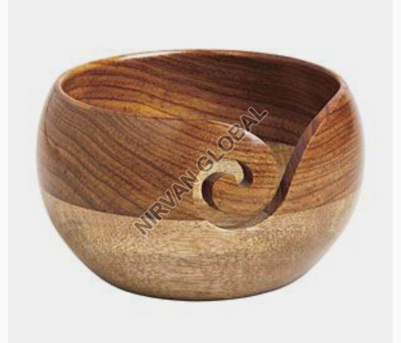 Brown Round Hamerred Wooden Knitting Yarn Bowl, for Gift Purpose, Size : 4 Inches