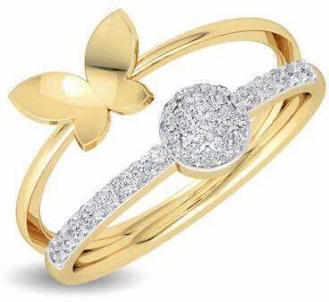 Ladies Butterfly Cocktail Diamond Gold Ring, Gender : Women's