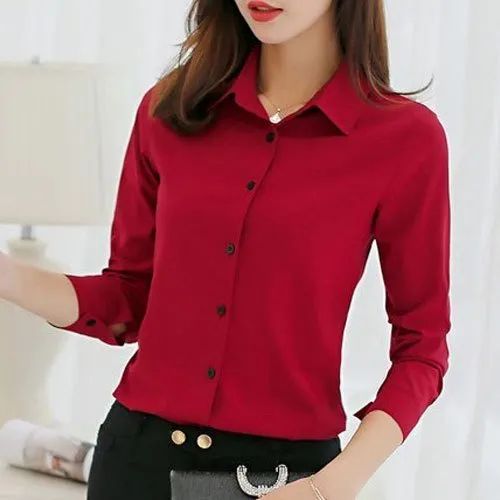 Red Plain Ladies Full Sleeves Shirt, Technics : Machine Made