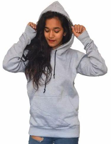 Grey Ladies Stylish Hoodies, Sleeves Type : Full Sleeve